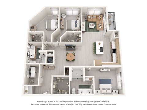 Floor plan for 3 beds, 2 baths, 1657 sqft
